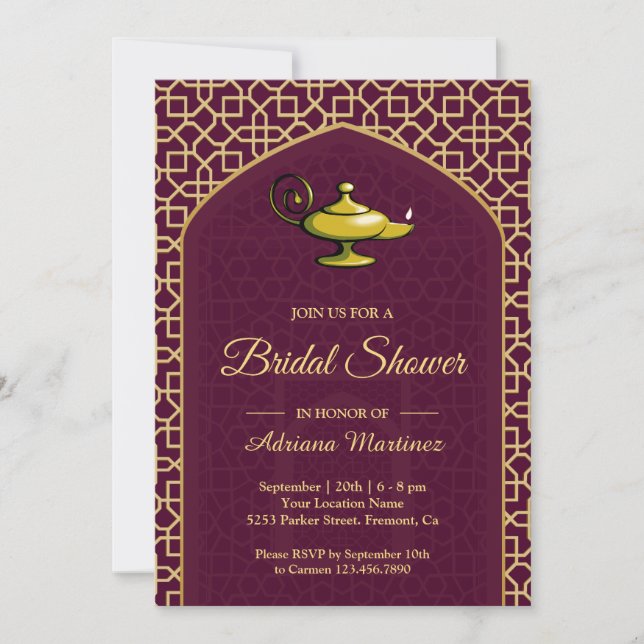 Arabian Nights Magic Lamp Plum Bridal Shower Invitation (Front)