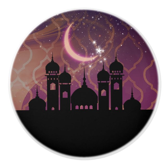 Arabian Nights Moroccan Middle Eastern Purple Pink Ceramic Knob (Front)