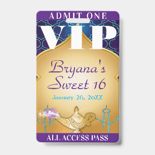 Arabian Nights Moroccan Party Sweet 16 VIP Pass Badge