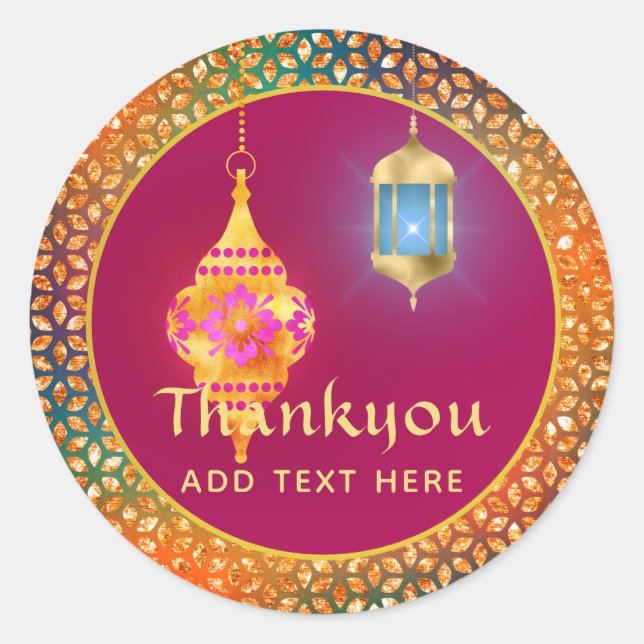 Arabian Nights Party Magic Lanterns Personalized Classic Round Sticker (Front)