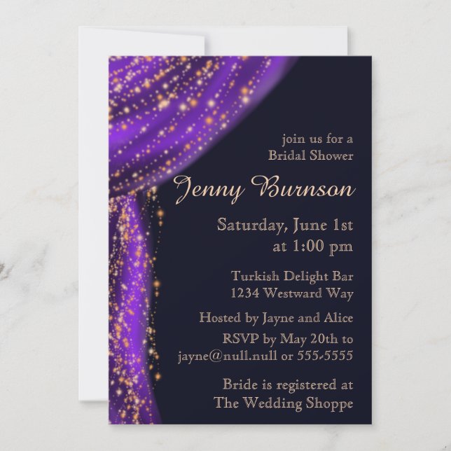 Arabian Nights Purple & Gold Bridal Shower Invitation (Front)