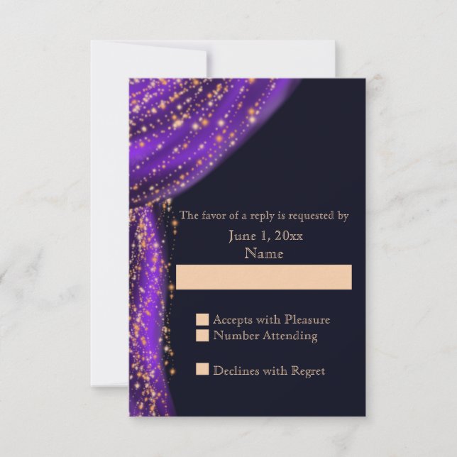 Arabian Nights Purple & Gold Wedding RSVP Card (Front)