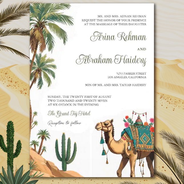 Arabian Palm Desert Camel QR Code Wedding Invitation (Creator Uploaded)