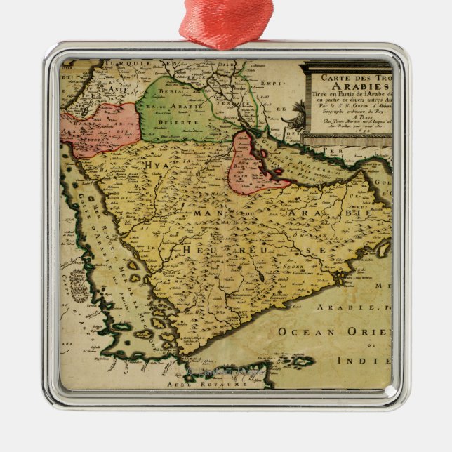 Arabian Peninsula of the Middle East Map Metal Ornament (Front)
