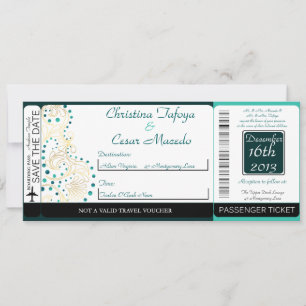 Arabian Teal Boarding Pass Wedding Invitation