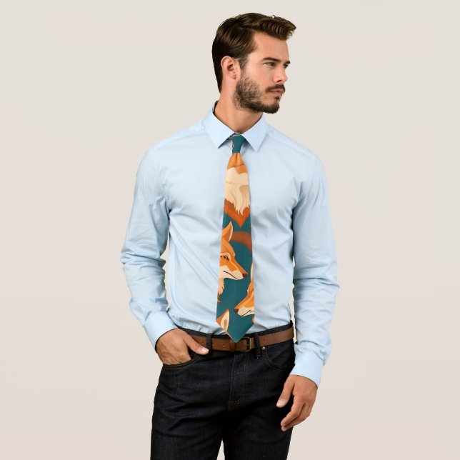 Arabian Wolf Mosaic Colourful Custom Pattern Tie (In Situ)