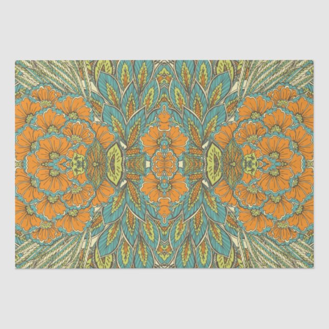 Arabic Boho Elegant Floral Moroccan Peacock Gift Tissue Paper (Front)