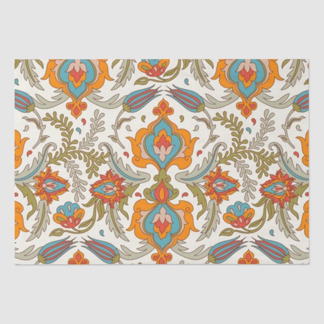 Arabic Boho Elegant Floral Moroccan Peacock  Tissue Paper (Front)