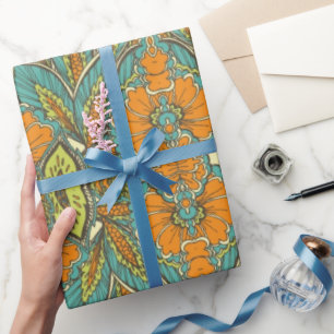 Arabic Boho Elegant Floral Moroccan Peacock  Wrapping Paper
