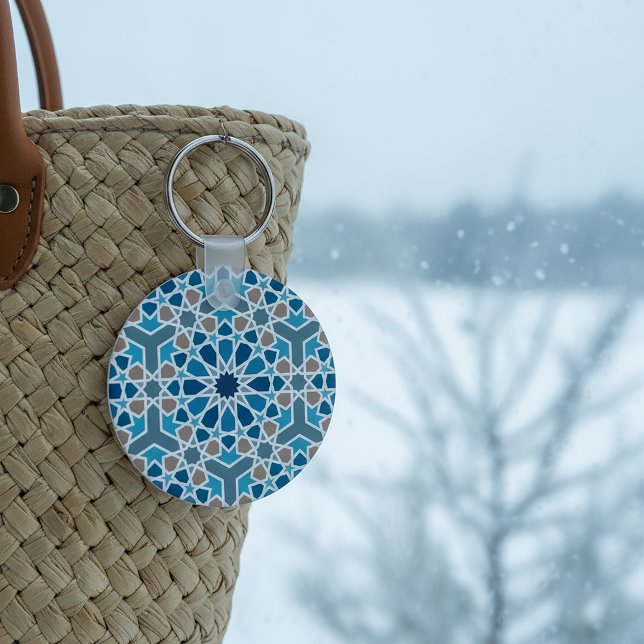 Arabic Geometric Design Pattern Keychain (Moroccan Tile Pattern Keychain)