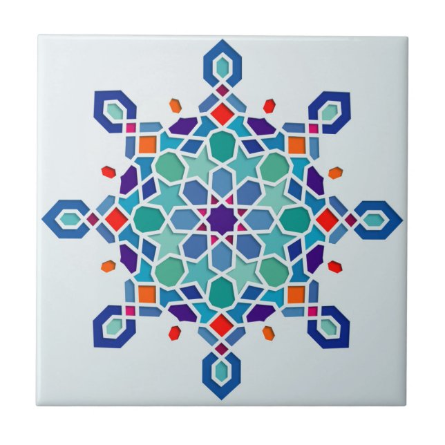 Arabic Geometric Pattern Round Ornate CeramicTile Tile (Front)
