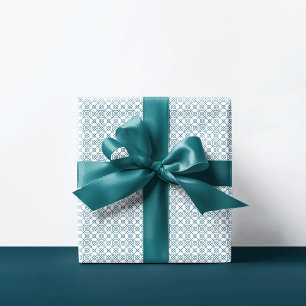 Arabic Geometric Pattern Teal White Wrapping Paper