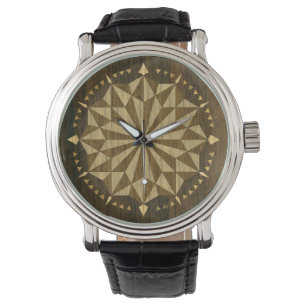 Arabic Geometric Pattern Wooden Effect Watch