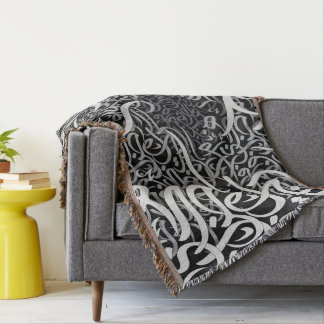arabic lletters black and white throw blanket