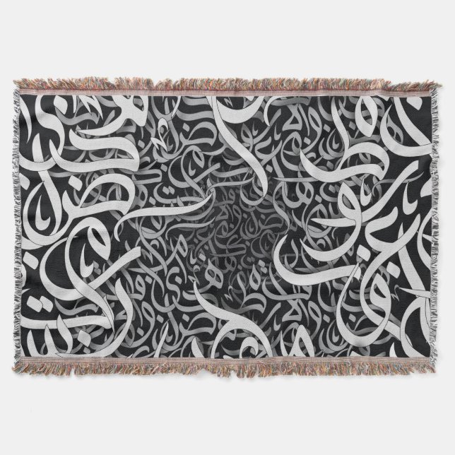 arabic lletters black and white  throw blanket (Front)