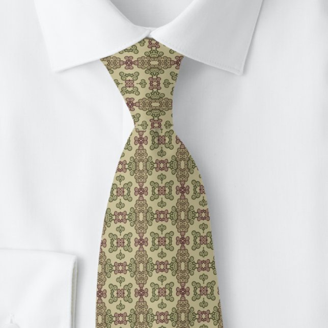 Arabic Middle-Eastern Pattern Green Brown Burgundy Tie (Creator Uploaded)