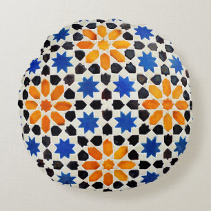 Arabic mosaic of tiles in Moroccan style, decorati Round Pillow