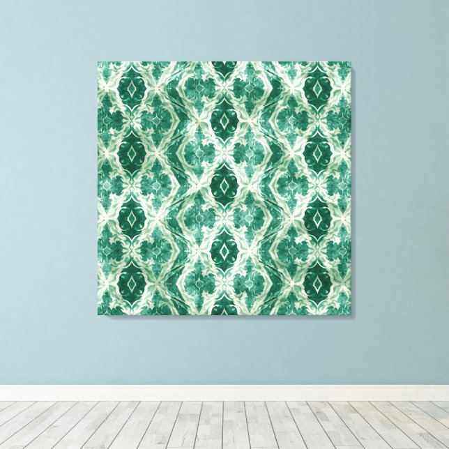 Arabic Motif Wall Art – Green Ornamental Pattern P (Insitu(Wood Floor))