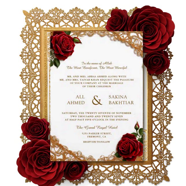 Arabic Roses Gold Elegant Floral Design Wedding Invitation (Creator Uploaded)