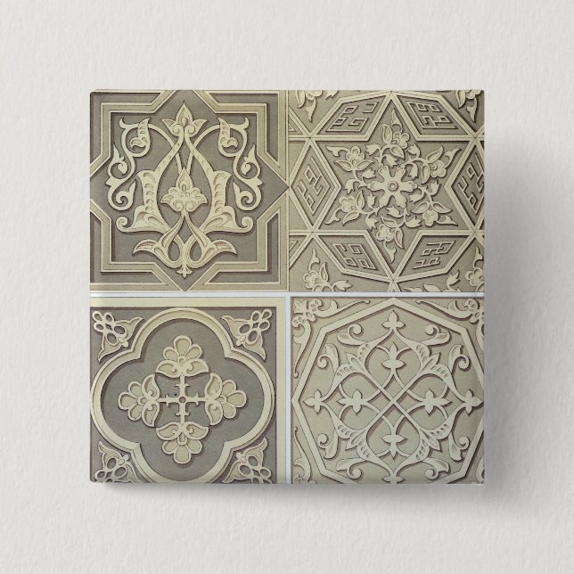 Arabic tile designs (colour litho) 2 inch square button (Front)