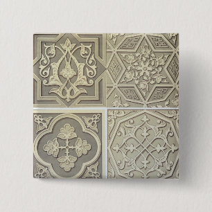 Arabic tile designs (colour litho) 2 inch square button