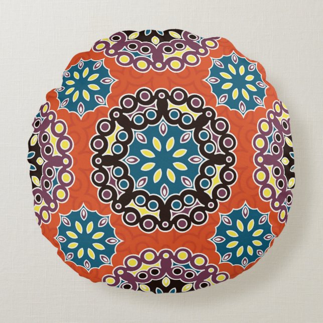 Arabic tile, vintage patchwork pattern. round pillow (Front)