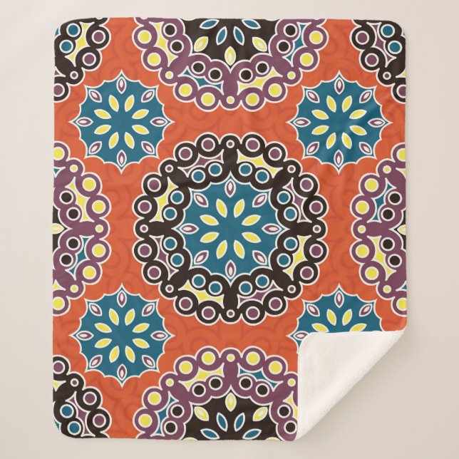 Arabic tile, vintage patchwork pattern. sherpa blanket (Front)