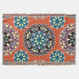 Arabic tile, vintage patchwork pattern. throw blanket