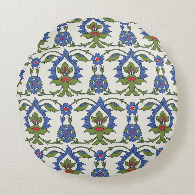Arabic Traditional: Iznik Tile Seamless. Round Pillow (Front)