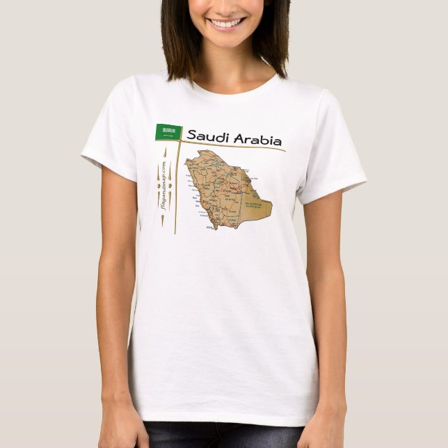 Arabie Saoudite Carte + Indicateur + Titre T-shirt (Devant)