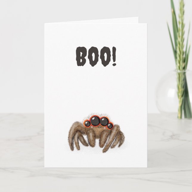Araignée éffrayante "Boo !" Carte Halloween (Devant)