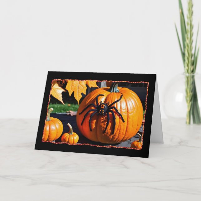 Araignée sur Citrouille Carte d'Halloween (Devant)