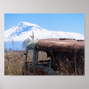 Ararat mountain and rusty bus poster