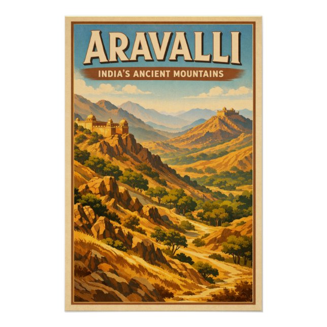 Aravalli Range, India, in a classic retro Poster (Front)
