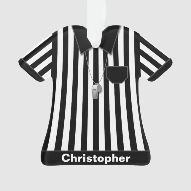 Arbitre noir et uniforme rayé blanc personnalisé (devant)