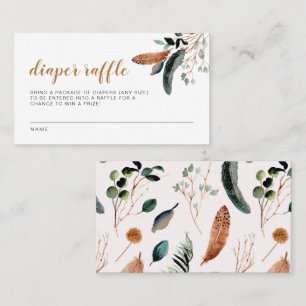 ARBOR Bohemian Feather Greenery Baby Diaper Raffle Place Card