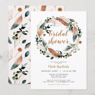 Arbor - Bohemian Feather Greenery Wreath Bridal Invitation
