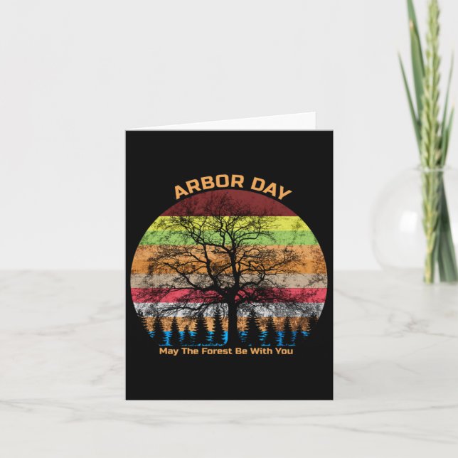Arbor Day Retro Earth Tree Sunset Forest Be With Y Card (Front)