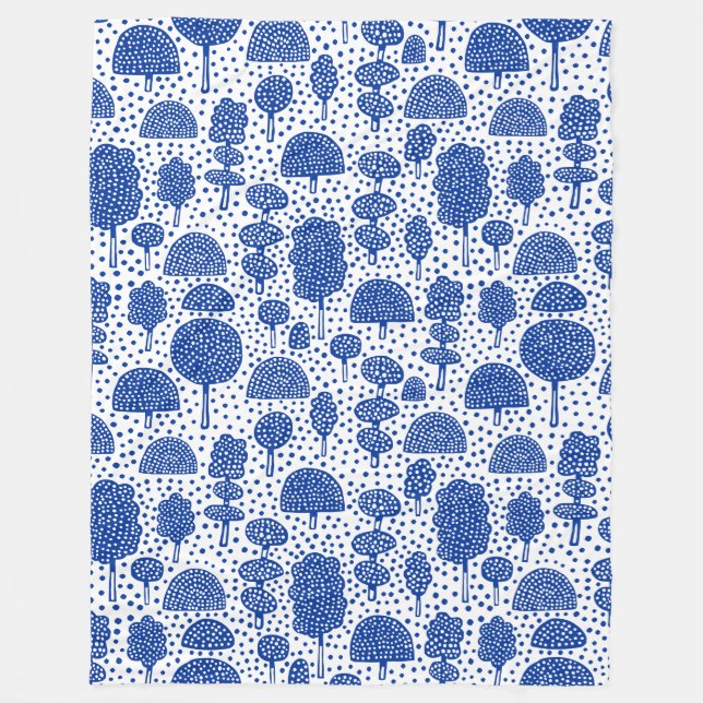 Arboretum 230715 - Navy Blue on White Fleece Blanket (Front)