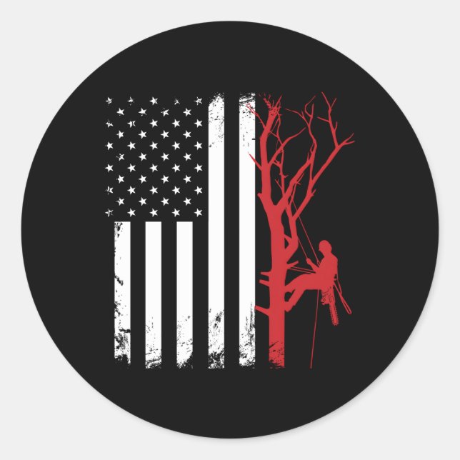 Arborist American Flag America Tree Surgeon Classic Round Sticker (Front)