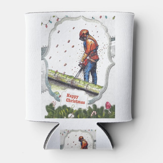Arborist chainsaw tree surgeon Gift Christmas Can Cooler (Front)