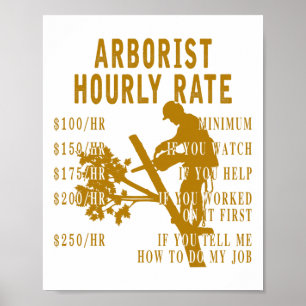 Arborist Hourly Rate Funny Tree Climbing Logger Gi Poster