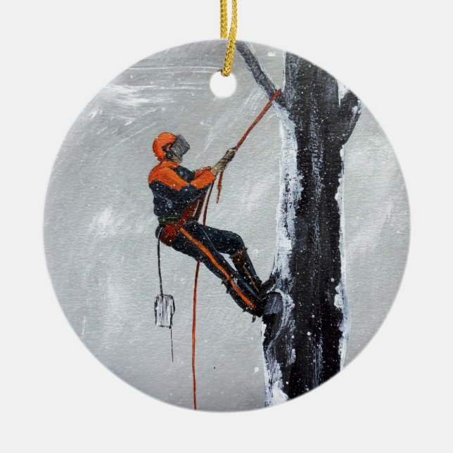 Arborist Long Haul Husqvarna Ceramic Ornament (Front)