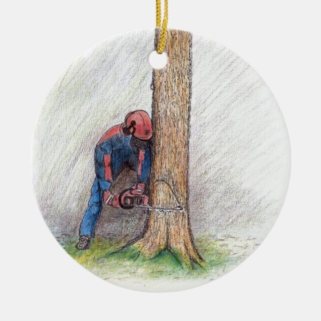 Arborist Tree Surgeon Ceramic Ornament (Front)