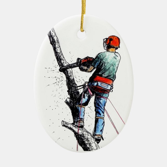 Arborist Tree Surgeon Ceramic Ornament (Front)