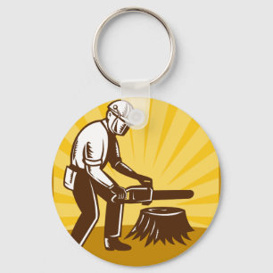 arborist tree surgeon chainsaw retro keychain