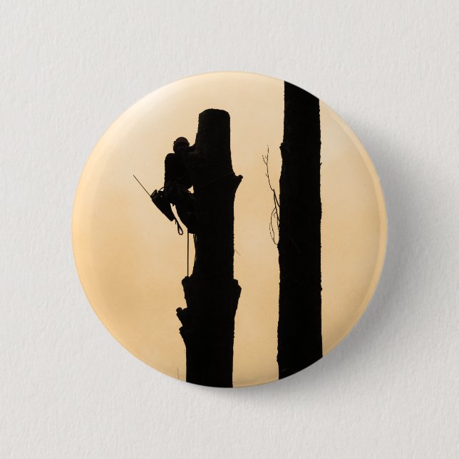 Arborists: Silhouette Climber Sunset Minimalist 2 Inch Round Button (Front)