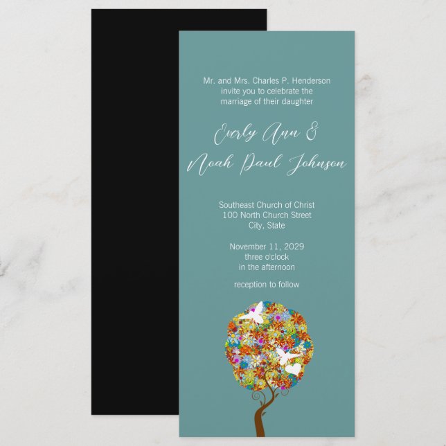 Arbre à fleurs et Faire-part de mariage des abeill (Devant / Derrière)