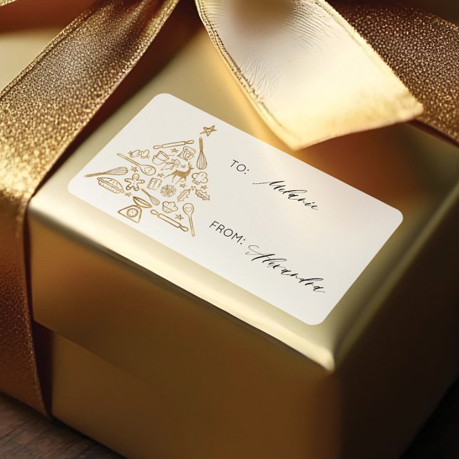 Arbre à pâtisserie de Noël Or à et de vacances (Christmas Baking Tree Gold To & From Holiday Label)