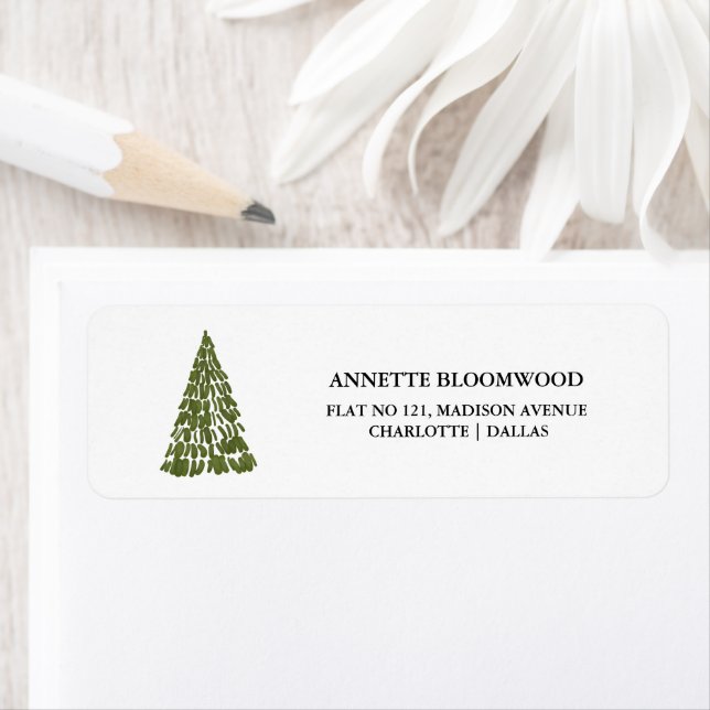 Arbre à pin aquarelle minimal | Étiquette de Noël (En situation)
